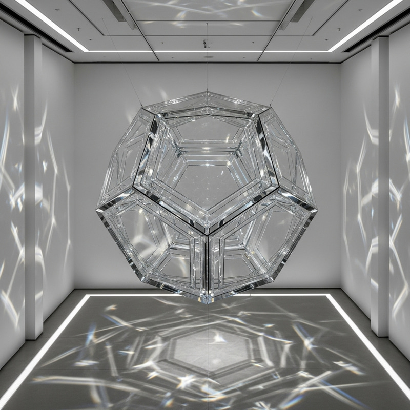 Futuristic Glass Icosahedron: Minimalistic Art Installation