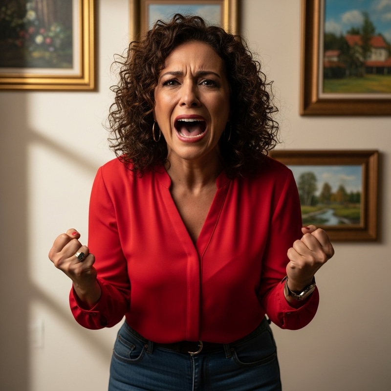 Middle-Aged Hispanic Woman Screaming in Intense Emotional Distress Middle-Aged Hispanic Woman Screaming in Intense Emotional Distress