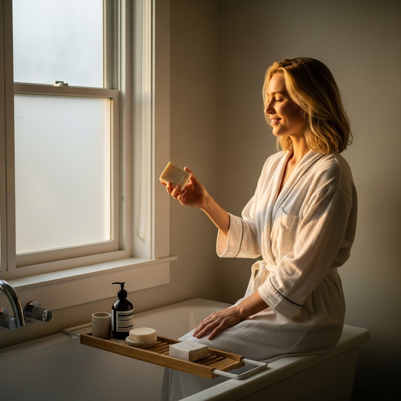 Blonde Beauty in a Serene Bathroom Scene
