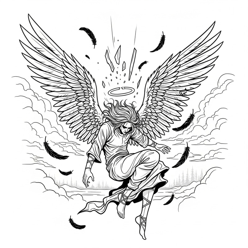 Dynamic Gothic Angel Coloring Book Illustration
