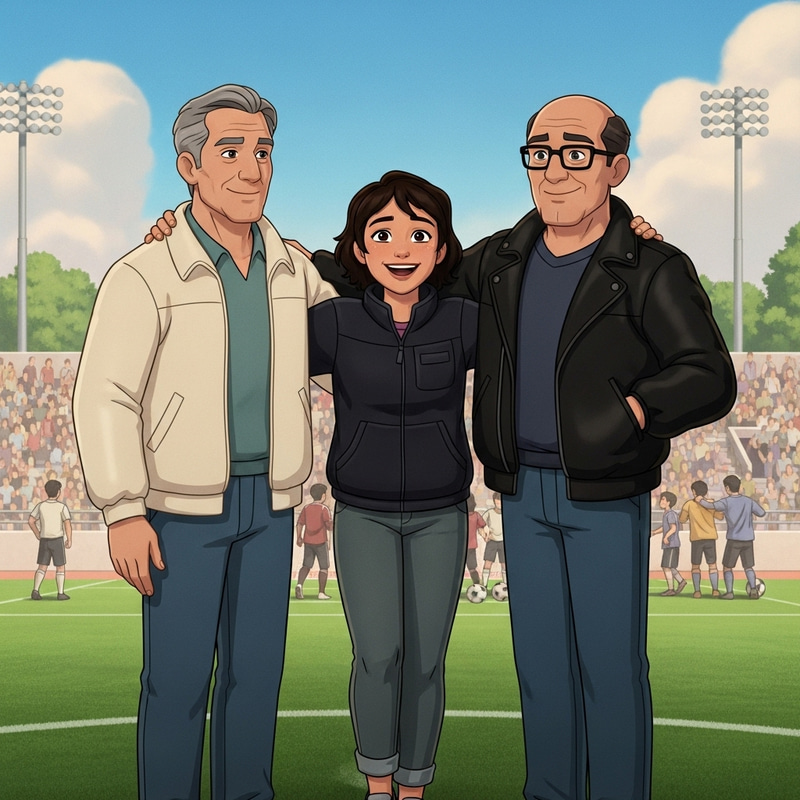 Joyful Pixar-Style Movie Poster Featuring Young Woman and Older Men Joyful Pixar-Style Movie Poster Featuring Young Woman and Older Men