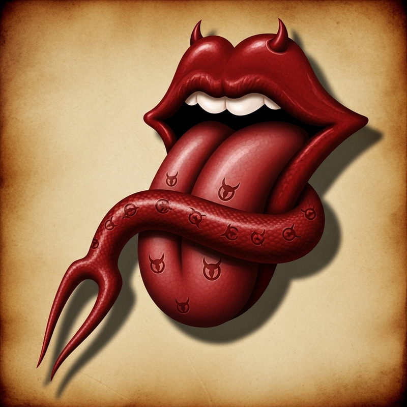 Deceptive Red Snake-Like Tongue Art: Symbol of Dishonesty Deceptive Red Snake-Like Tongue Art: Symbol of Dishonesty