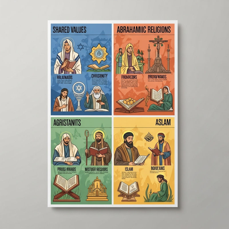 Interconnected Faith: Three Abrahamic Religions Poster