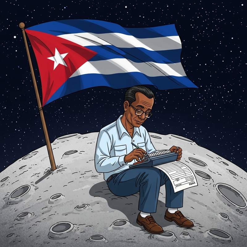 Cuban Man Doing Taxes on the Moon | Cuban Flag Lunar Scene Cuban Man Doing Taxes on the Moon | Cuban Flag Lunar Scene