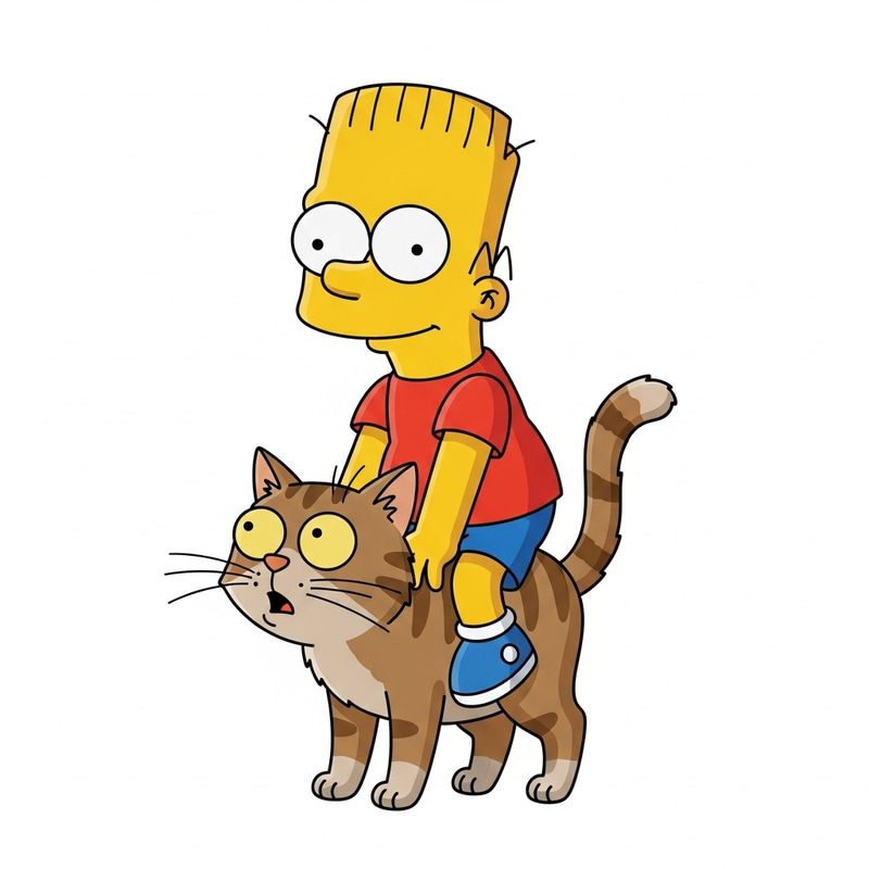 Bart Sitting on a Cat: A Fun Cartoon Scene