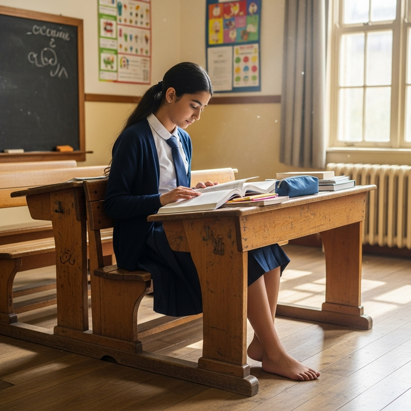 Enchanting Scene of Middle-Eastern Schoolgirl Studying