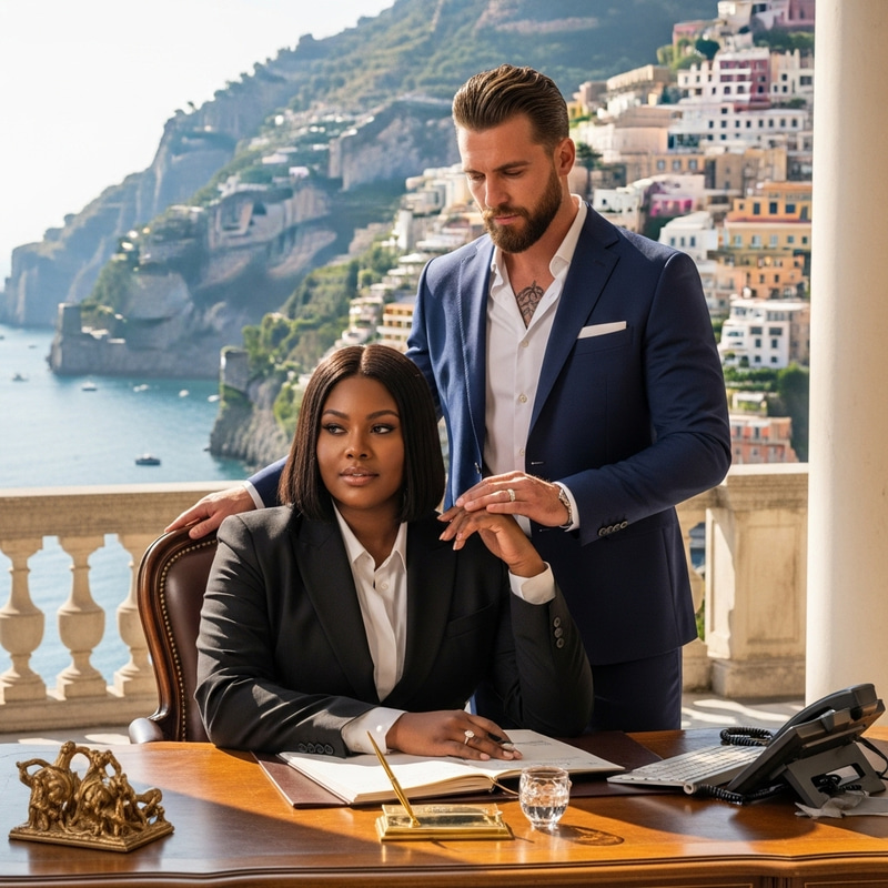Dynamic Plus-Size African American Woman & White Husband in Opulent Amalfi Coast Villa