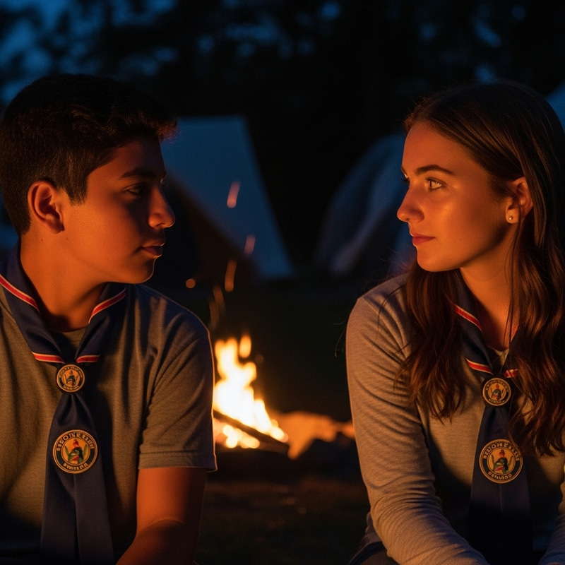 Night Camp Encounter | 10th Grade Hispanic Boy & Brown-haired Caucasian Girl