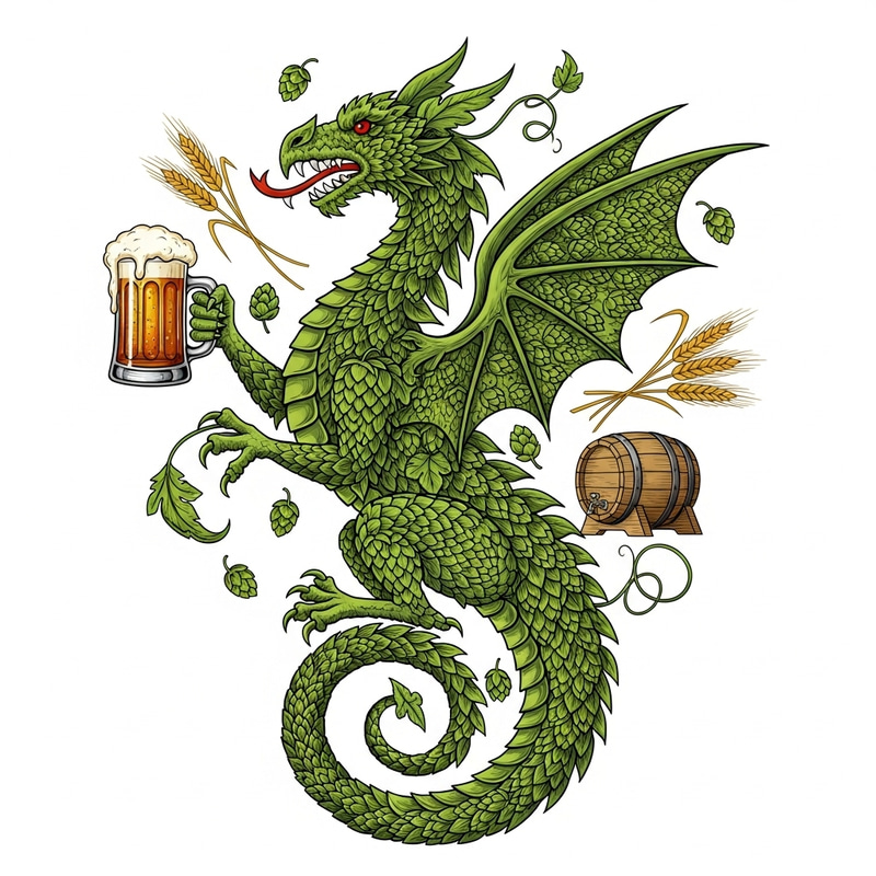 Brewery Coat of Arms: Hop Dragon Enjoying a Kellerbier