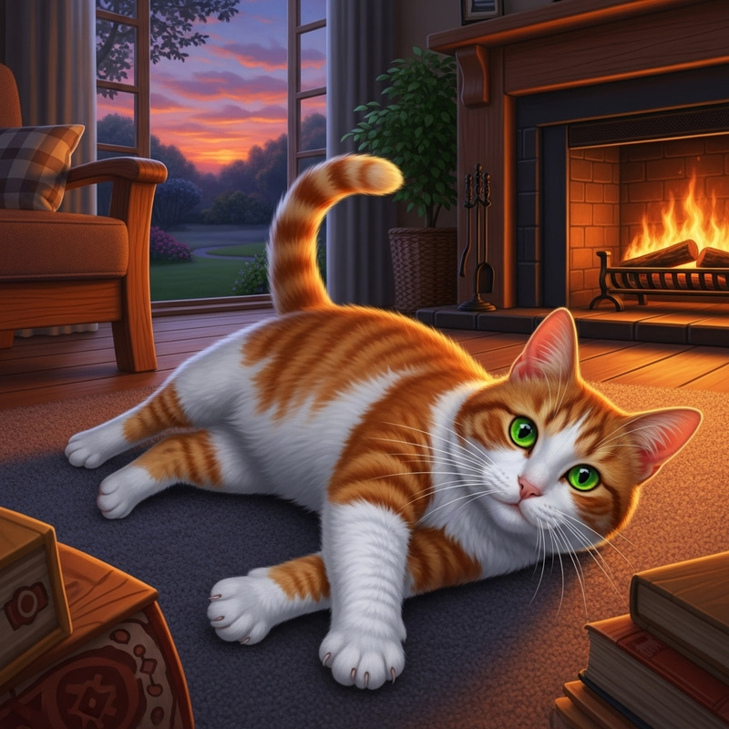 Orange and White Cat in Cozy Living Room Orange and White Cat in Cozy Living Room