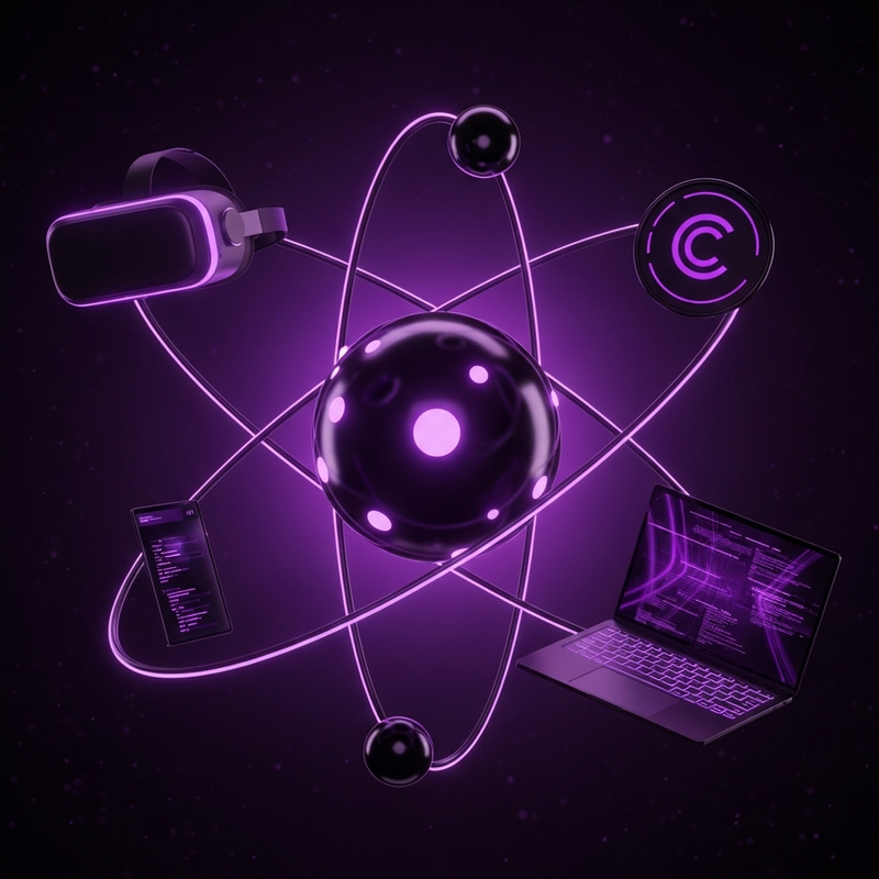 Futuristic Atom Design with VR and Tech Elements Futuristic Atom Design with VR and Tech Elements