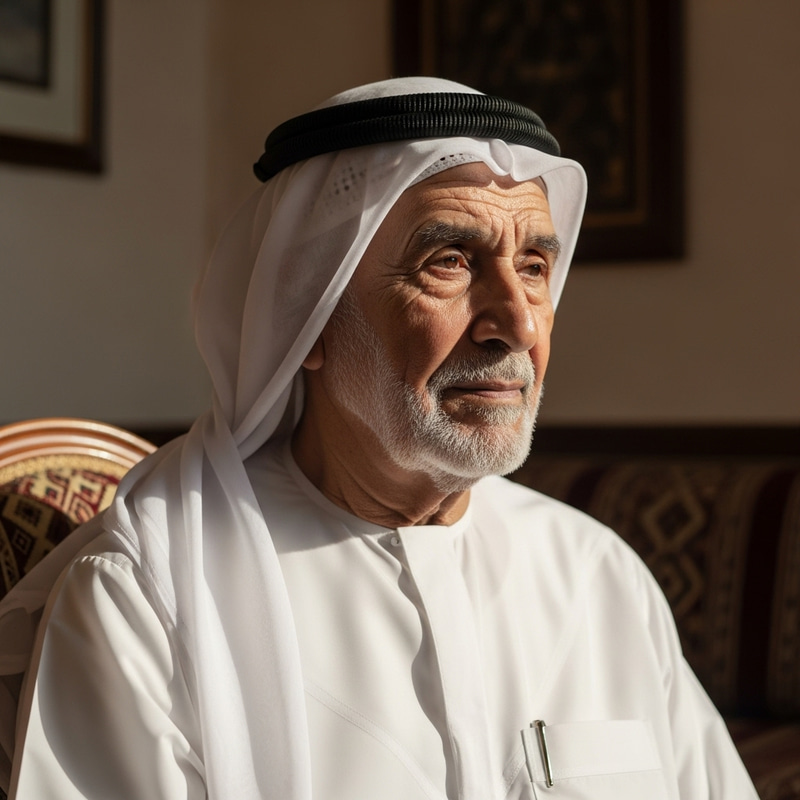 Elderly Arab Man with Distinguished Aura in Traditional Arabic Attire