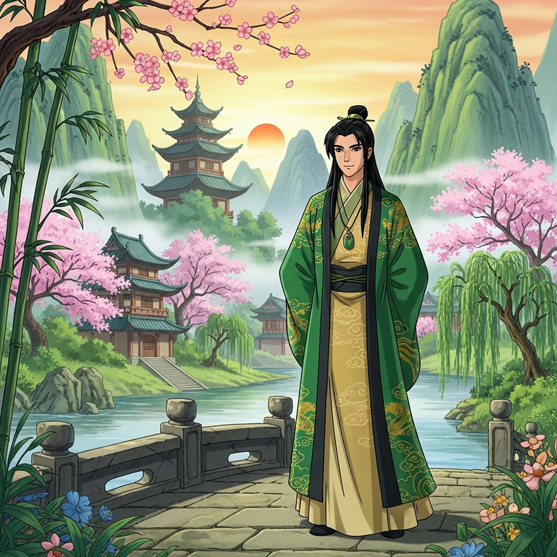 Young Chinese Man in Ancient Landscape Animation