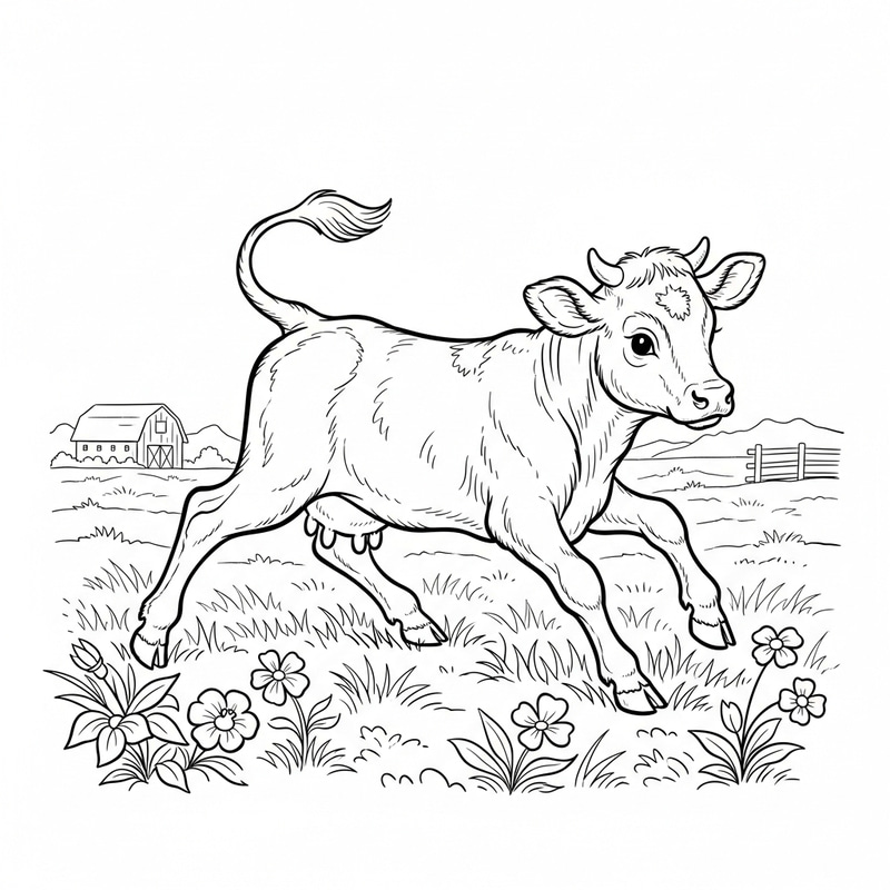 Vintage Playful Calf Coloring Illustration for Kids