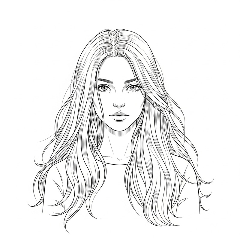 Minimalistic Drawing of a Girl with Long Hair in Graphic Style Minimalistic Drawing of a Girl with Long Hair in Graphic Style