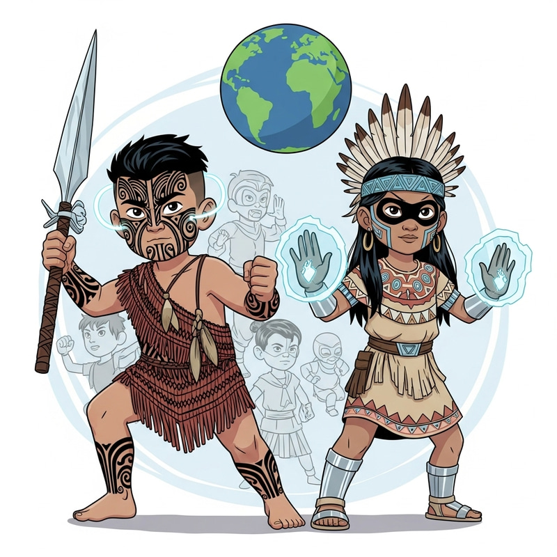 Futuristic Maori Children Superheroes Protecting Mother Earth Futuristic Maori Children Superheroes Protecting Mother Earth