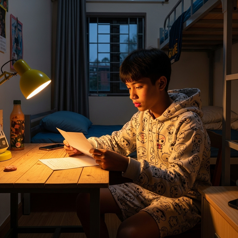South Asian Boy Reading a Letter in Vietnam