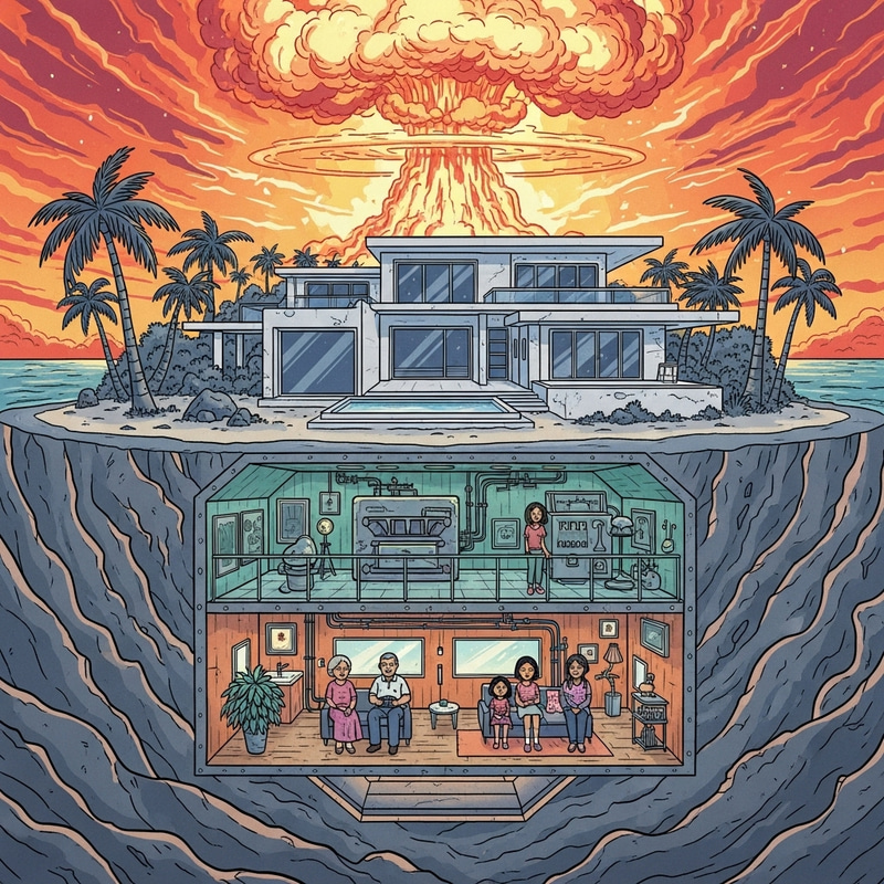 Devastated Grey Island with Intact Villa and Bunker | Atomic Explosion Scene