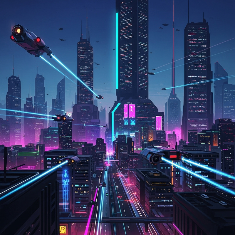 Futuristic Neon Cyberpunk Cityscape: Vibrant Night Art