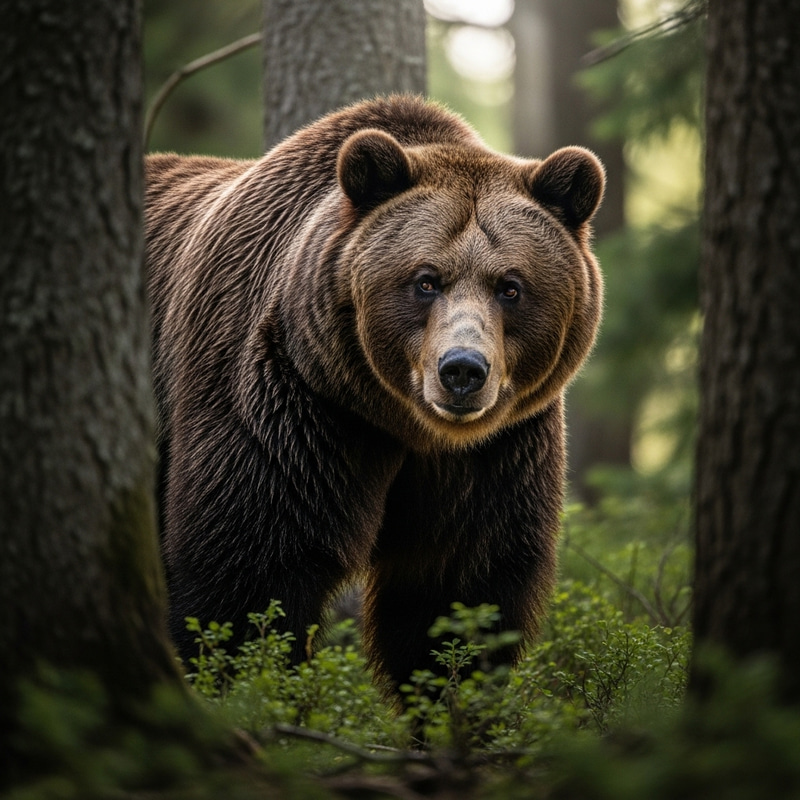Majestic Brown Bear Amidst Forest | Captivating Wildlife Shot Majestic Brown Bear Amidst Forest | Captivating Wildlife Shot