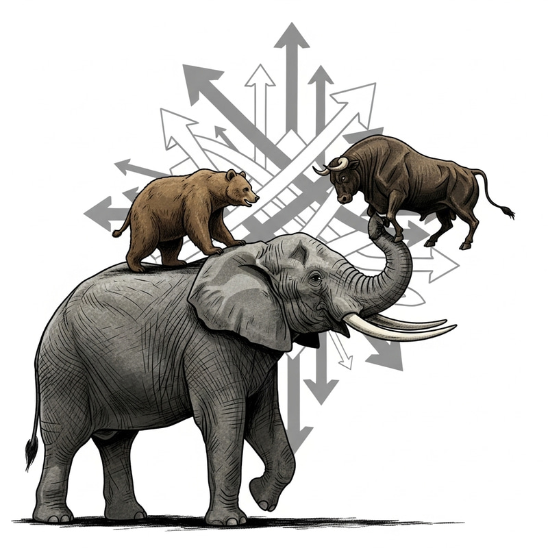 Elephant Holding Bear and Bull - Forex Market Concept Elephant Holding Bear and Bull - Forex Market Concept