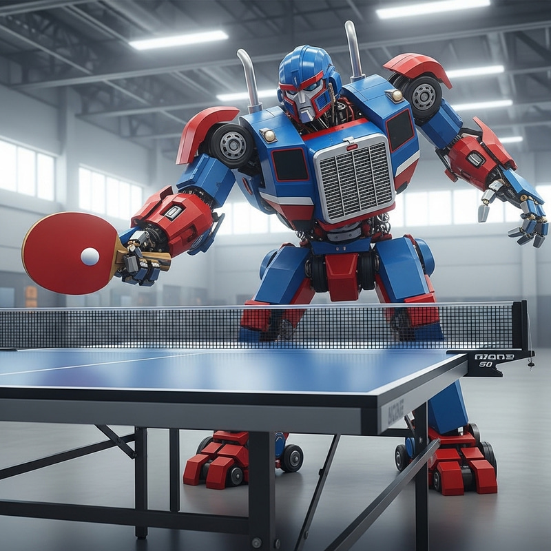Optimus Prime Playing Ping Pong - Robot with Truck-Like Features
