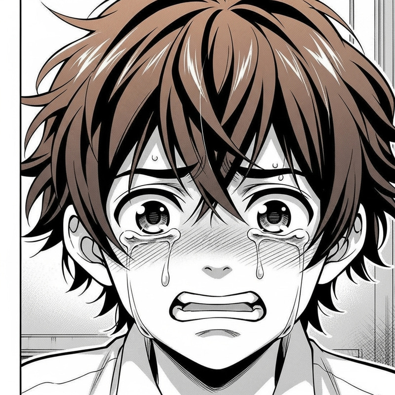 Manga Boy Crying with Brown Hair - Emotional Art Manga Boy Crying with Brown Hair - Emotional Art