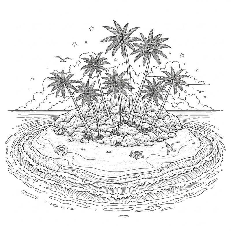 Stunning Island Line Art – Nature's Tranquility Stunning Island Line Art – Nature's Tranquility