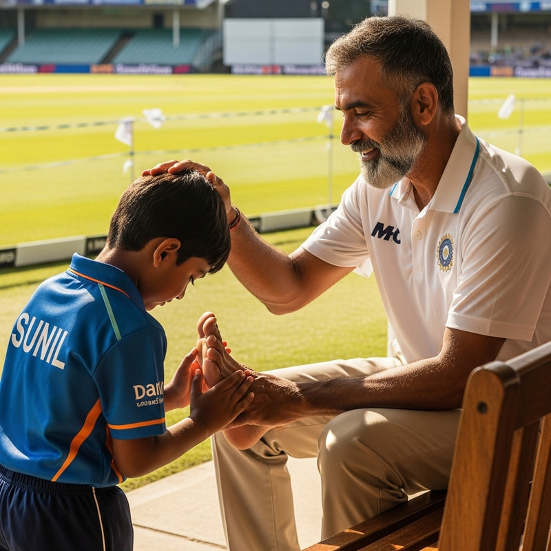 Seasoned Indian Cricketer Blesses Young South Asian Boy Seasoned Indian Cricketer Blesses Young South Asian Boy