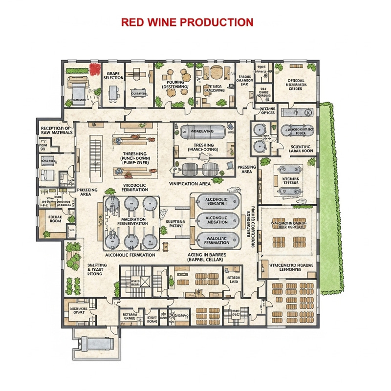Architectural Winery Floor Plan: Red Wine Production & Logistics Efficiency Architectural Winery Floor Plan: Red Wine Production & Logistics Efficiency