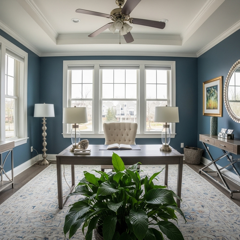 Contemporary Workspace with Modern Desk & Green Plant Contemporary Workspace with Modern Desk & Green Plant