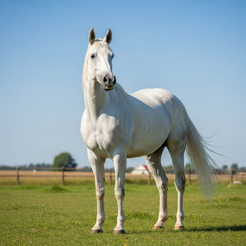 Majestic White Horse in Green Pasture