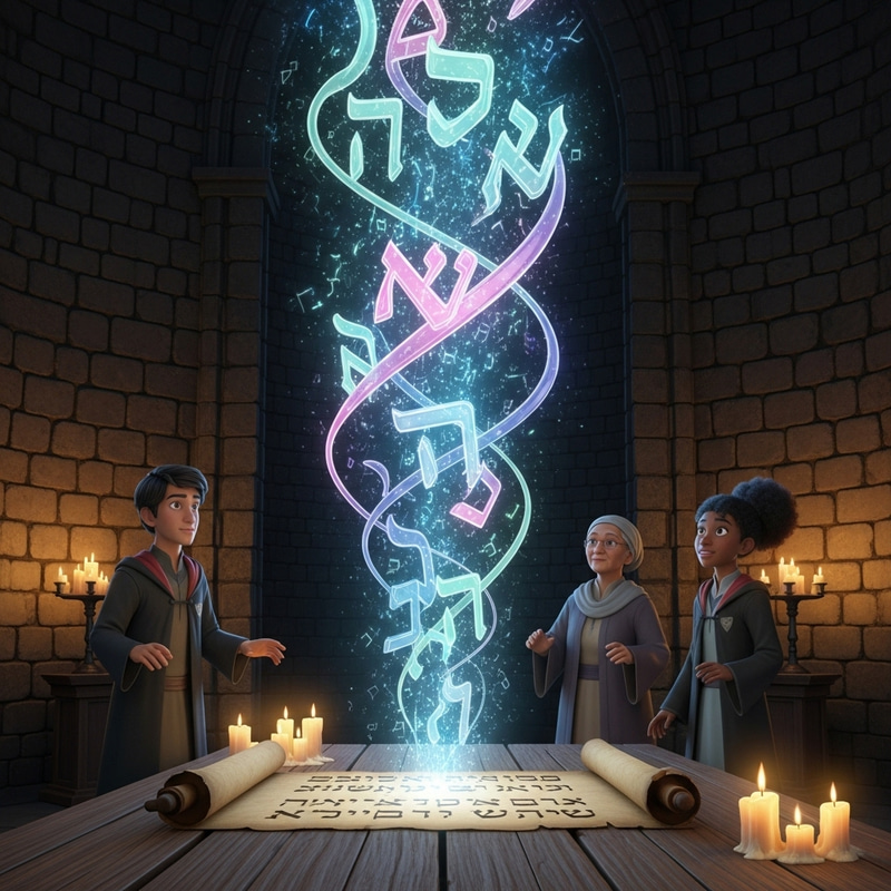 Hebrew Fantasy: Mystical Letters Dancing in Air Hebrew Fantasy: Mystical Letters Dancing in Air