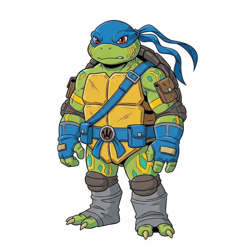 Mutant Red-Eared Slider Turtle - Lime Green Skin, Mustard Yellow Plastron, Blue Bandana