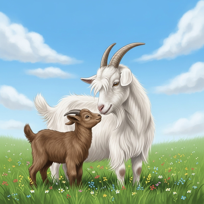Cute Goat and Mother Goats Enjoying a Moment Cute Goat and Mother Goats Enjoying a Moment