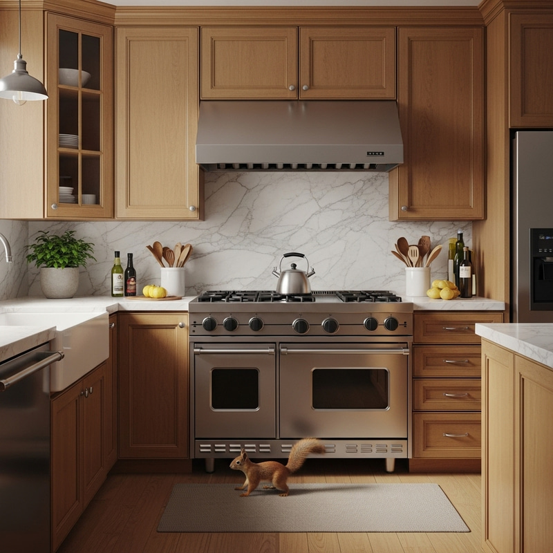 Lonely Red Squirrel in Empty Kitchen | Unique Scene Lonely Red Squirrel in Empty Kitchen | Unique Scene