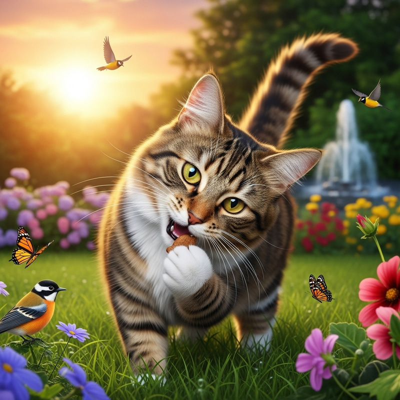 Cat Eating in Garden - Tranquil Domestic Feline Life Cat Eating in Garden - Tranquil Domestic Feline Life