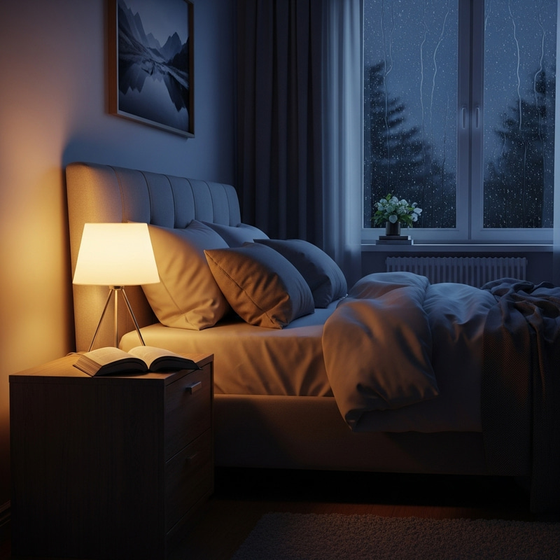Cozy Midnight Bedroom with Rainy Ambiance