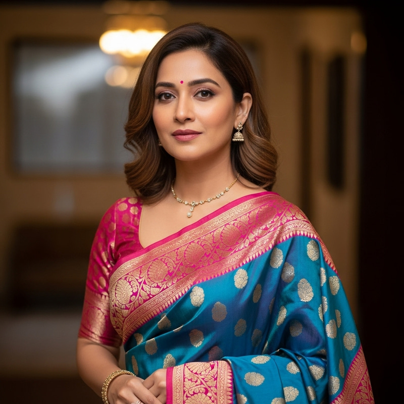 Exotic Elegance: Dannie Daniel in Saree | Vibrant Blues & Pinks