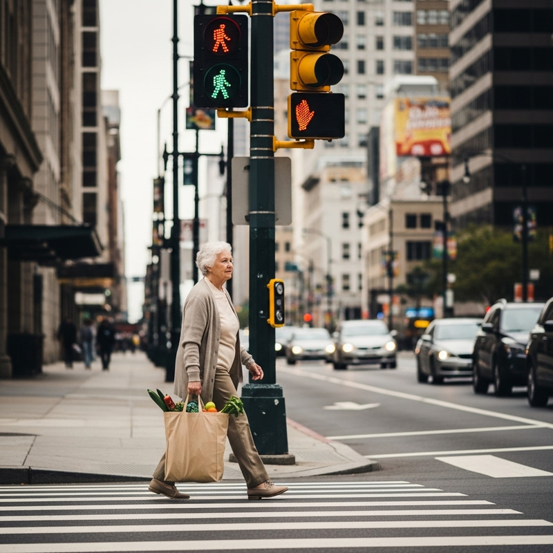 Serene Image of Old Women Crossing City Street Serene Image of Old Women Crossing City Street