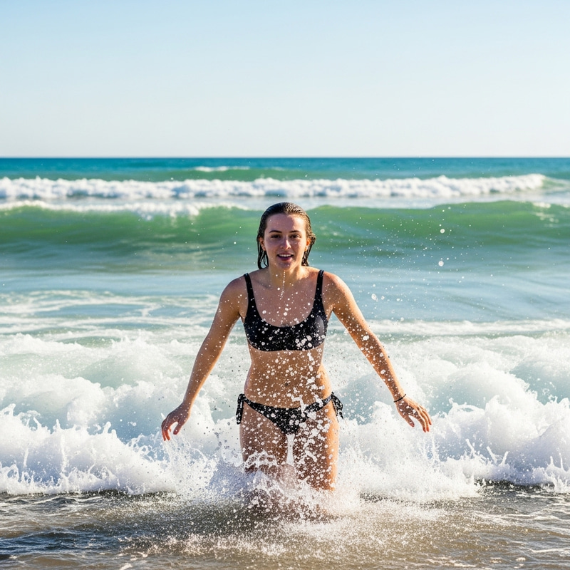 Caucasian Woman Emerging from the Sea - Mesmerizing Scene