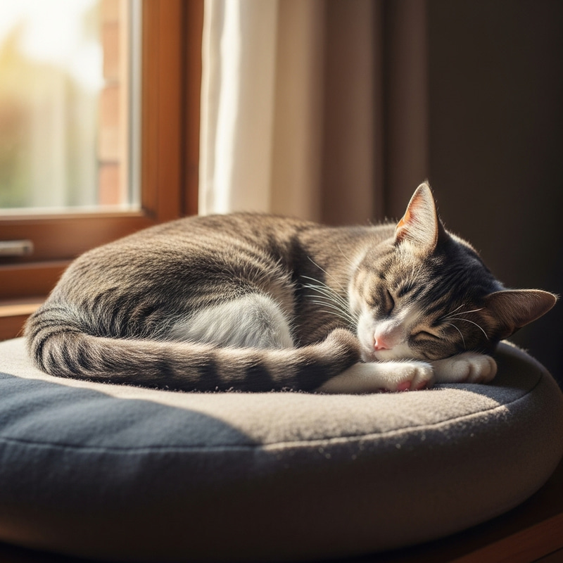 Peaceful Grey Cat on Soft Cushion Peaceful Grey Cat on Soft Cushion