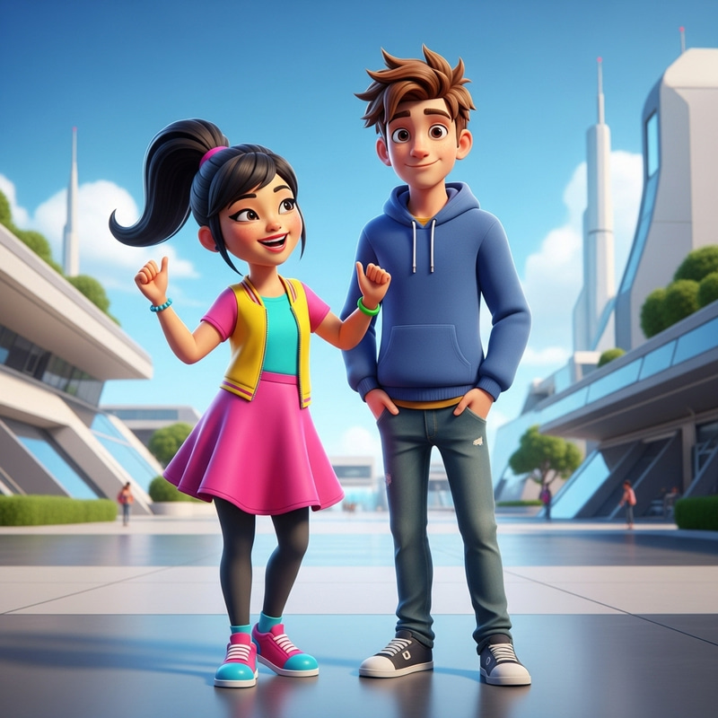 Two Teens in Colorful 3D Graphic Illustration Two Teens in Colorful 3D Graphic Illustration