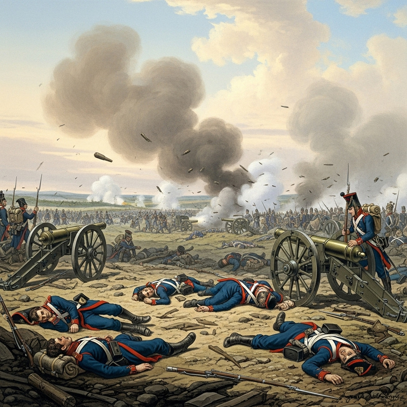 Chaotic Crimean War Battlefield - Fallen Soldiers, Cannon Blasts, Smoke - Historical Scene Chaotic Crimean War Battlefield - Fallen Soldiers, Cannon Blasts, Smoke - Historical Scene