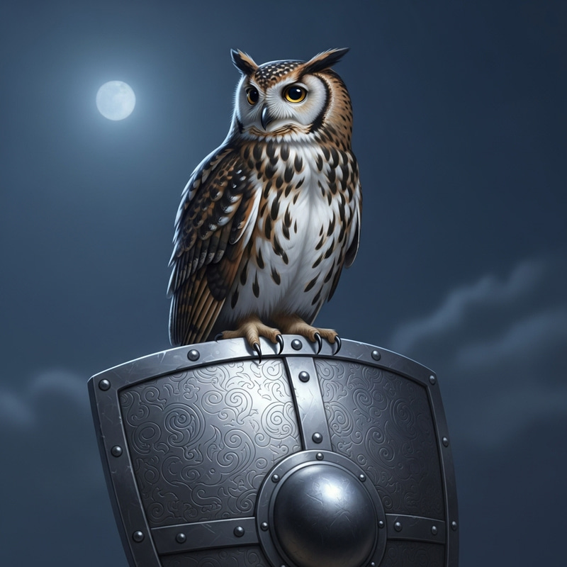 Owl Perched on Shield: A Symbol of Wisdom Owl Perched on Shield: A Symbol of Wisdom