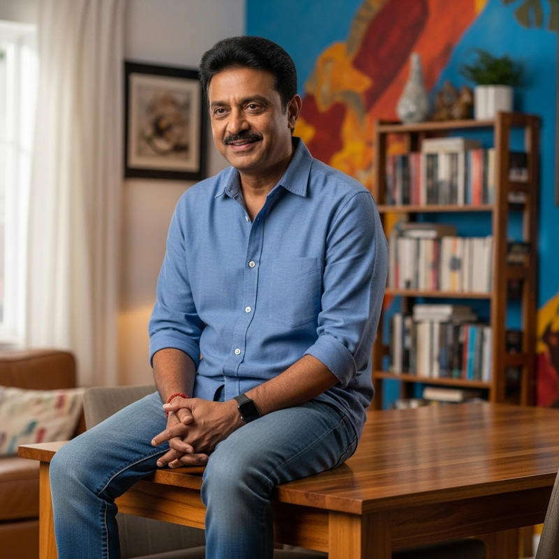Man Sitting on Table in Brightly Lit Room Man Sitting on Table in Brightly Lit Room