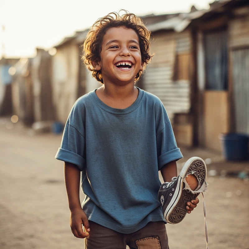 Joyful Middle-Eastern Child in Poverty - Smiling Resilience Joyful Middle-Eastern Child in Poverty - Smiling Resilience