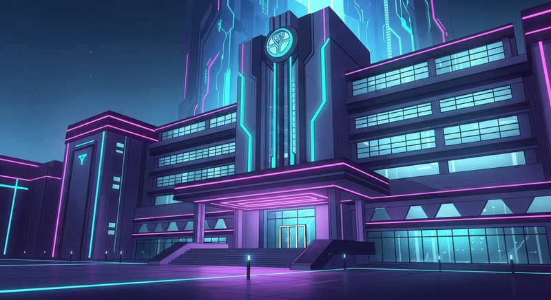 Futuristic School Building | Vibrant Neon Architecture