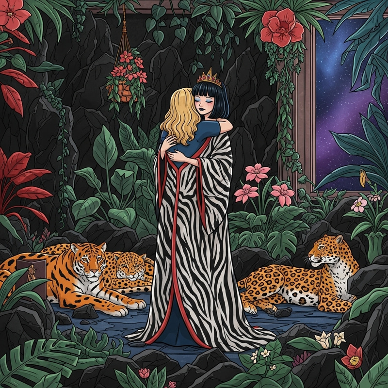 Queen of Plants & Flowers: Luxurious Scene with Panthers and Leopards