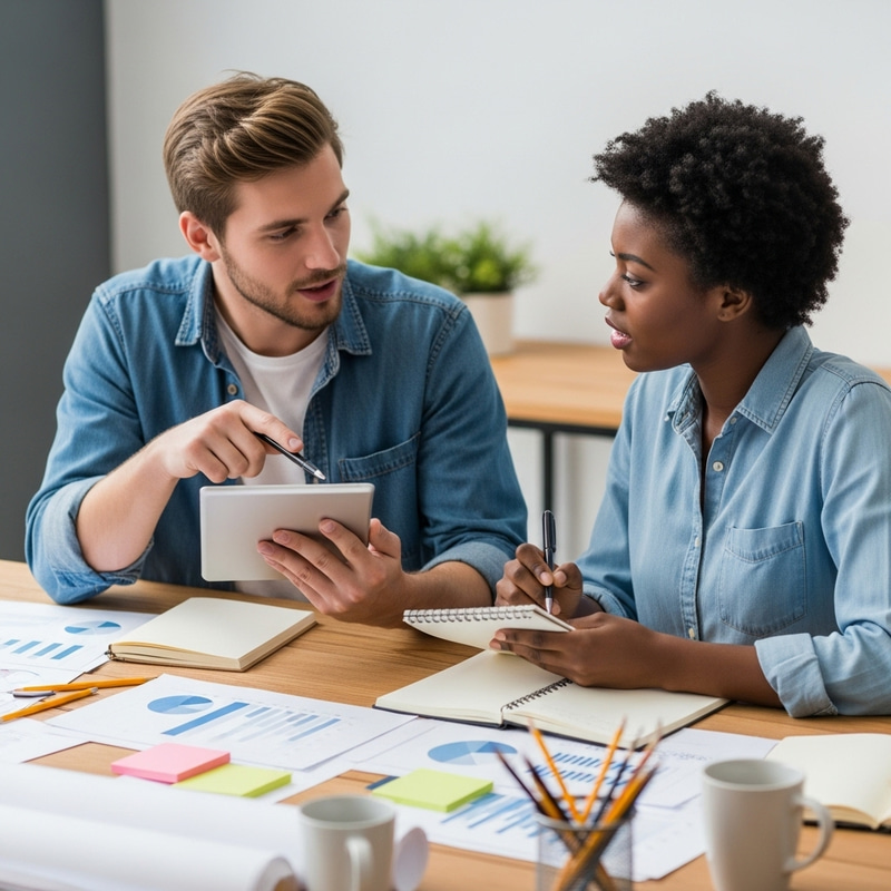 Young Man and Woman Collaborating on a Project